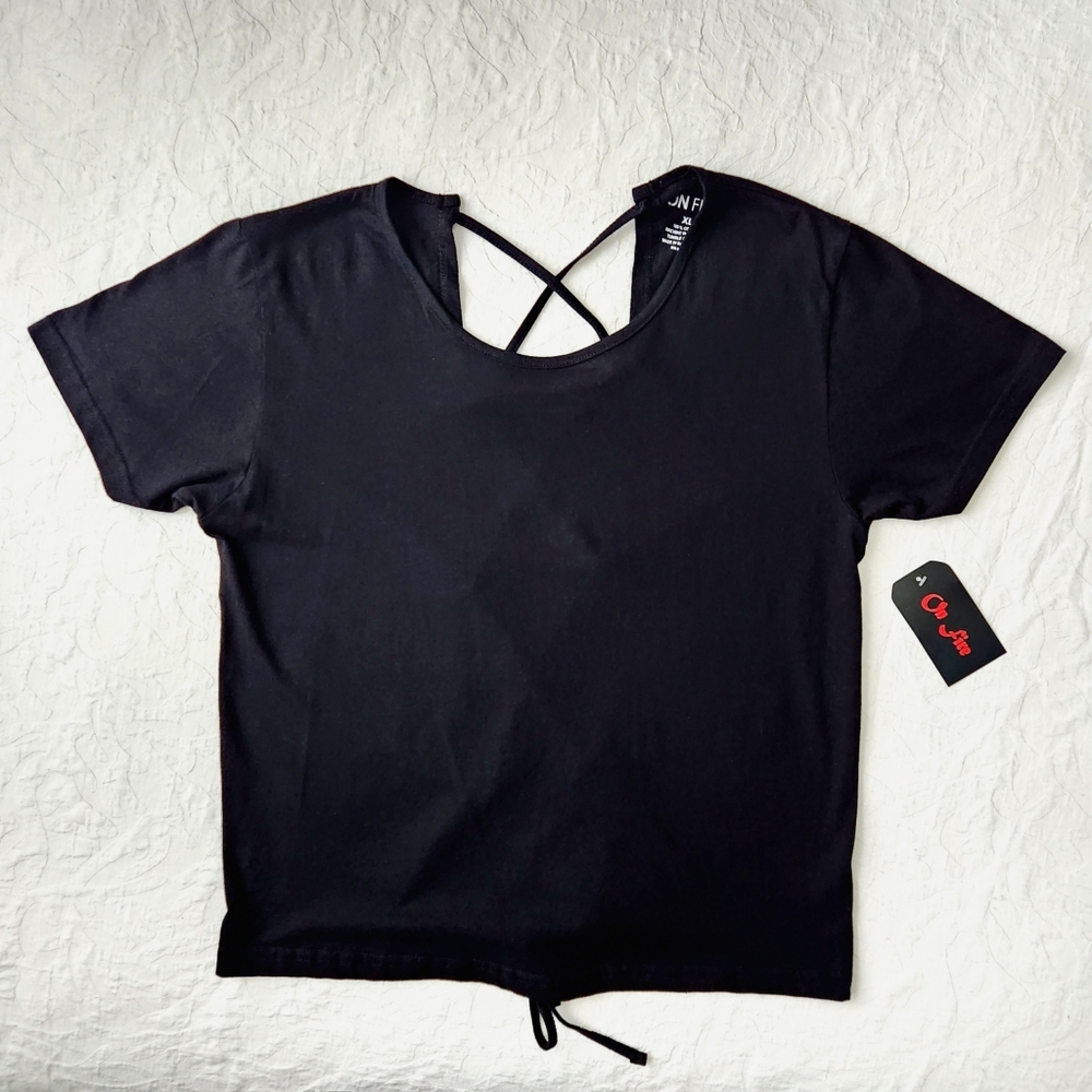 On Fire Black 100% Cotton Short Sleeve T-Shirt With Lace-Up Back, Size XL - Picture 15 of 16